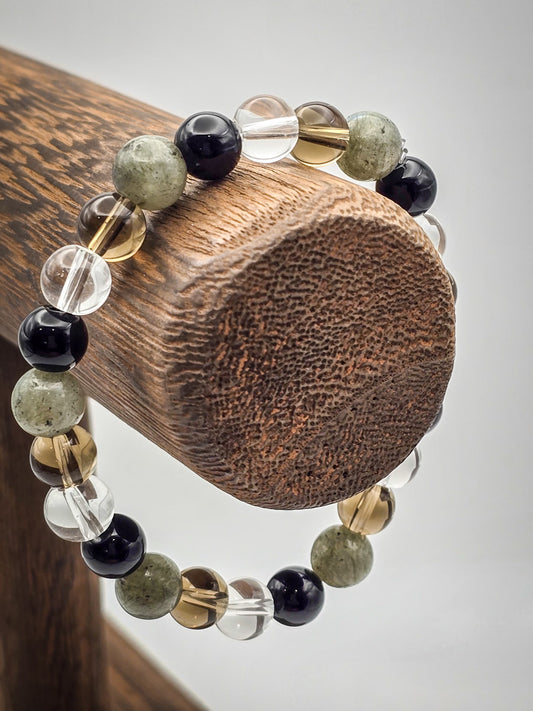 Serenity Bead Bracelet - Labradorite, Smoky Quartz, Black Obsidian, Clear Quartz