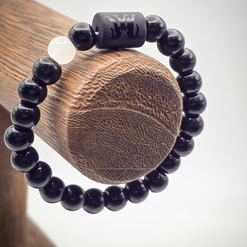 Gemini Zodiac Bracelet with 8mm Beads on Wood Stand - Elegant Astrological Jewelry