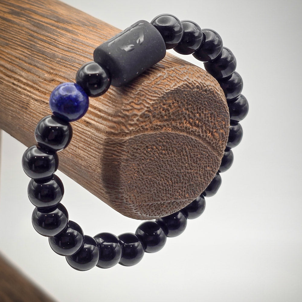 Cancer Zodiac Bracelet with 8mm Beads on Wood Stand - Reflective Astrological Jewelry