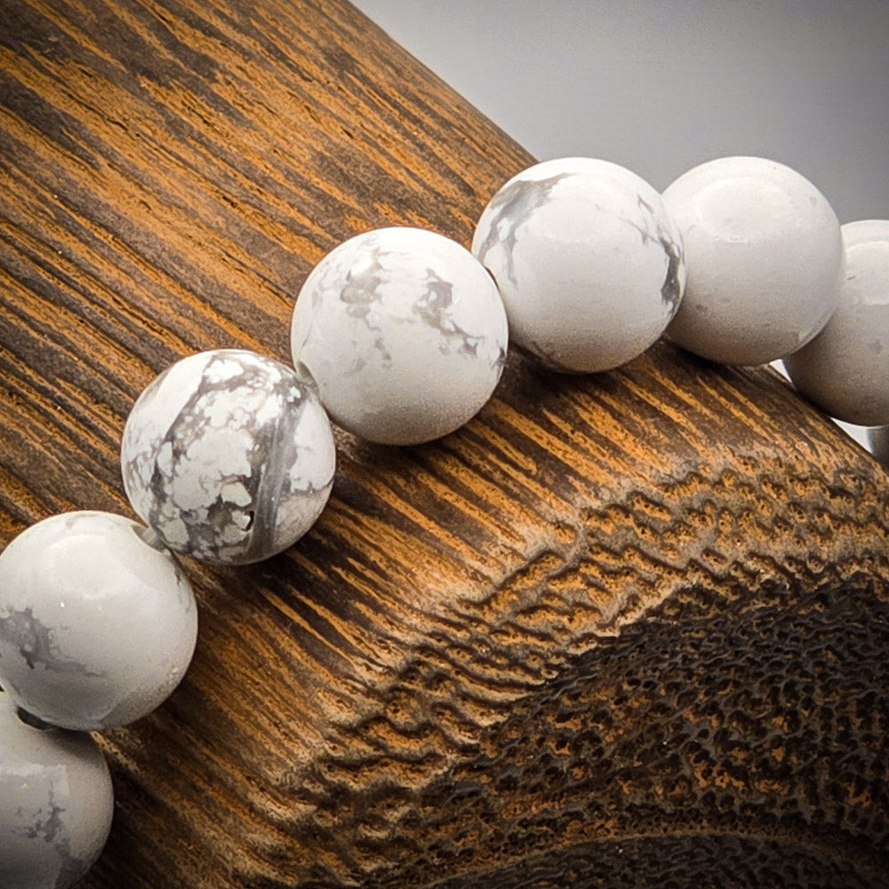 Detail of Howlite Beads - Showcasing the Stone's Unique Veins for Calmness