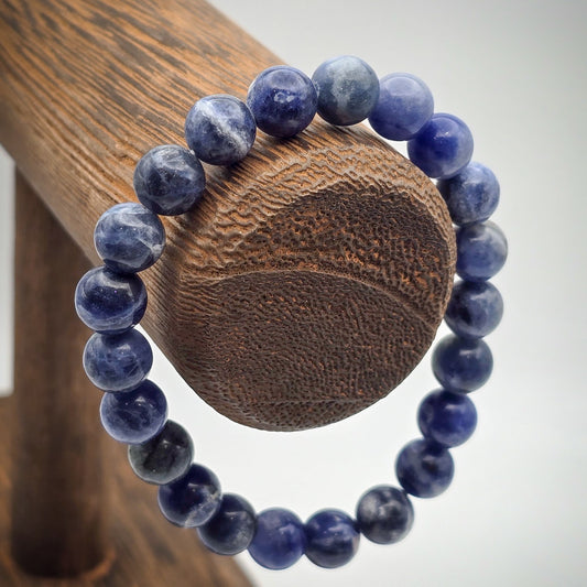 Blue Aventurine Beaded Bracelet on Wood Stand - Journey to Spiritual Enlightenment.