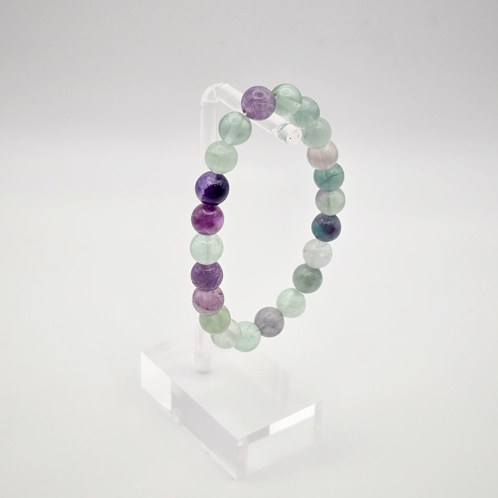 Elegant Rainbow Fluorite Bracelet Display - Signifying Protective and Stabilizing Energies.