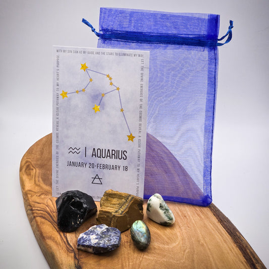 Aquarius Zodiac Healing Stone Bag with Guide Card