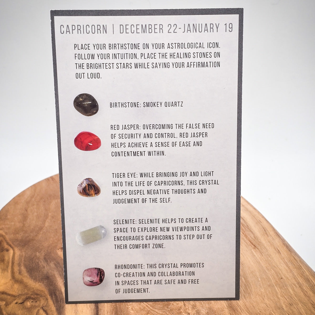 Birthstone and Guide Card, back of card, for Capricorn