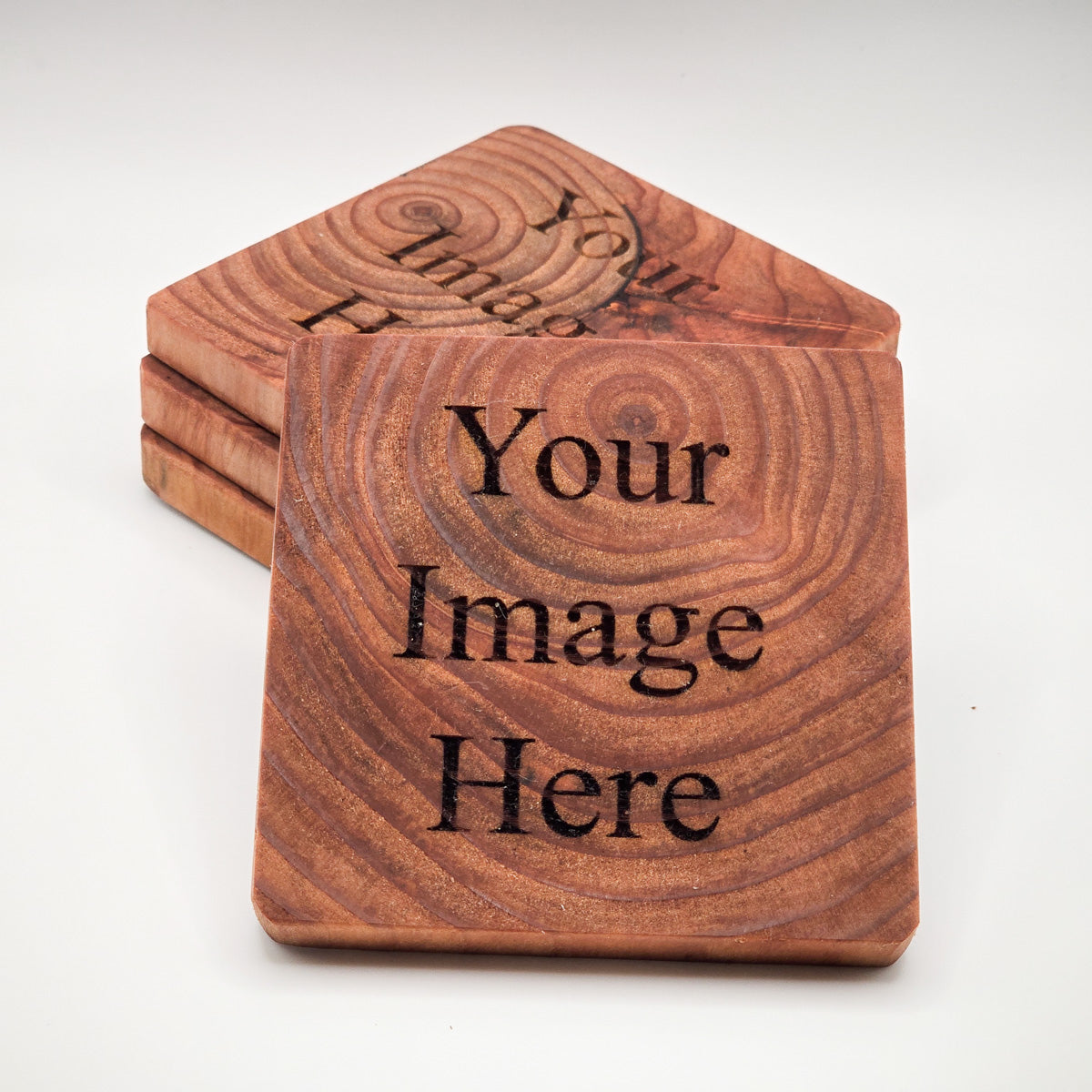 Custom Engraved Redwood Coasters - Set of 4 with Your Own Design