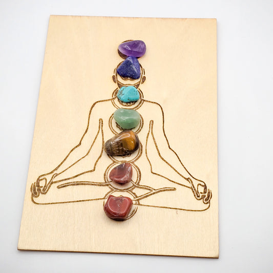 Travel-size chakra meditation grid with stones in place